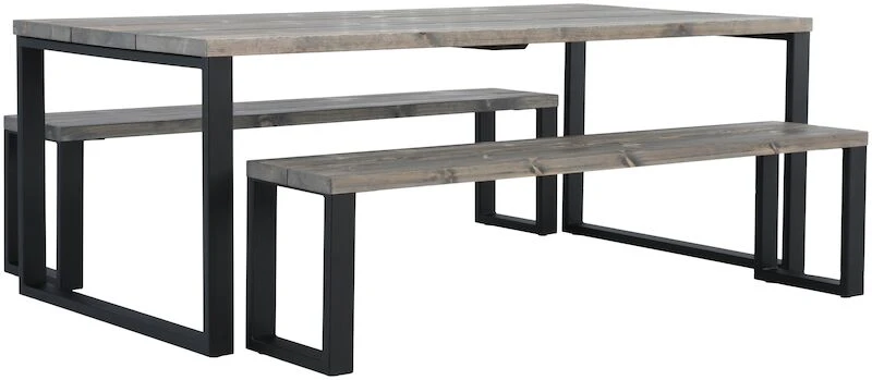 Ruska Ruokailuryhmä Penkeillä 200x100 Cm Savunharmaa/musta 1 Ruska Ruokailuryhmä Penkeillä 200x100 Cm Savunharmaa/musta