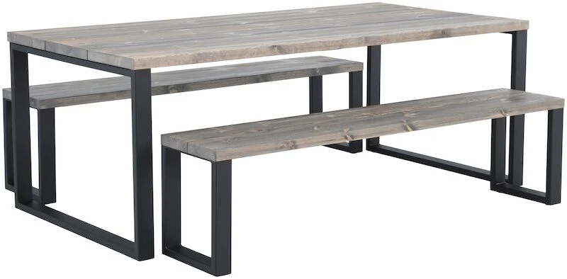 Ruska Ruokailuryhmä Penkeillä 200x100 Cm Savunharmaa/musta 2 Ruska Ruokailuryhmä Penkeillä 200x100 Cm Savunharmaa/musta - Image 2