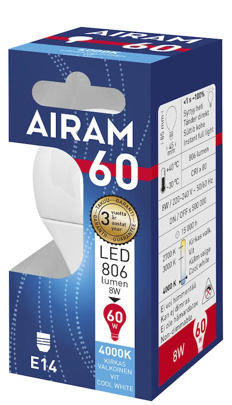 Airam Led-lamppu E14 7,2 W/840 OP P45 BX 2 Airam Led-lamppu E14 7,2 W/840 OP P45 BX - Image 2
