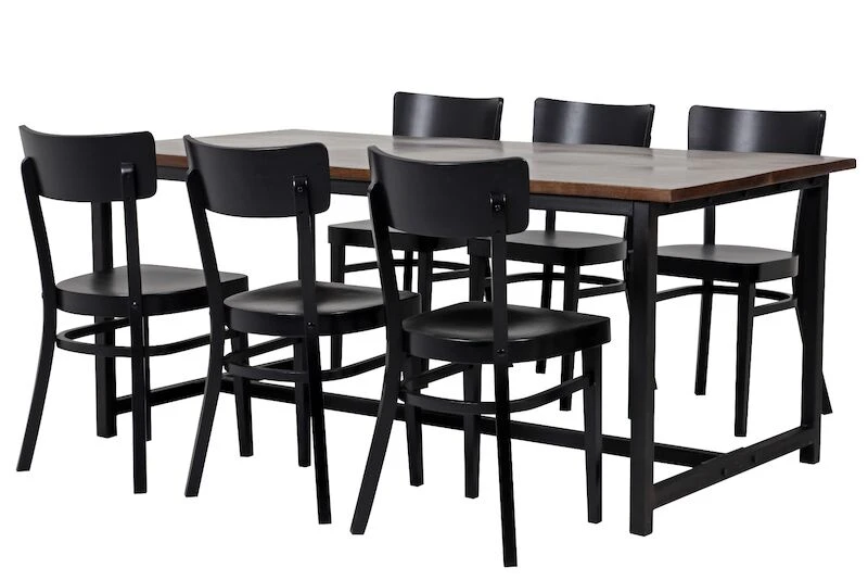 Detroit-Cafe 6-hengen Ruokailuryhmä, Musta 1 Detroit-Cafe 6-hengen Ruokailuryhmä, Musta