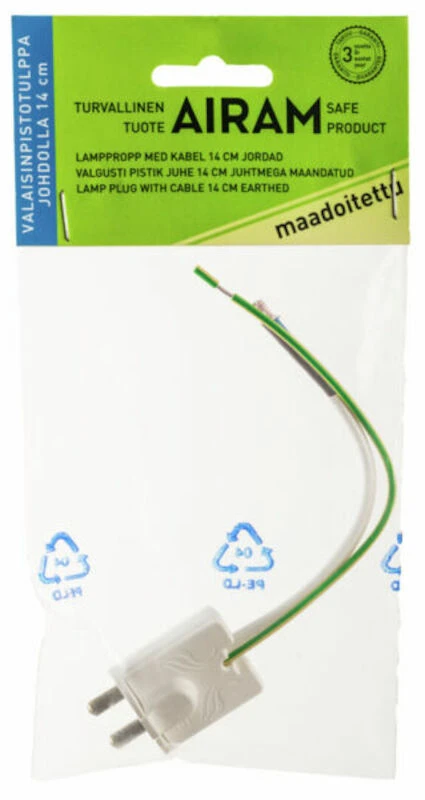 Airam Maadoitettu Valaisinjohto Pistotulpalla 14 Cm 2 Airam Maadoitettu Valaisinjohto Pistotulpalla 14 Cm - Image 2