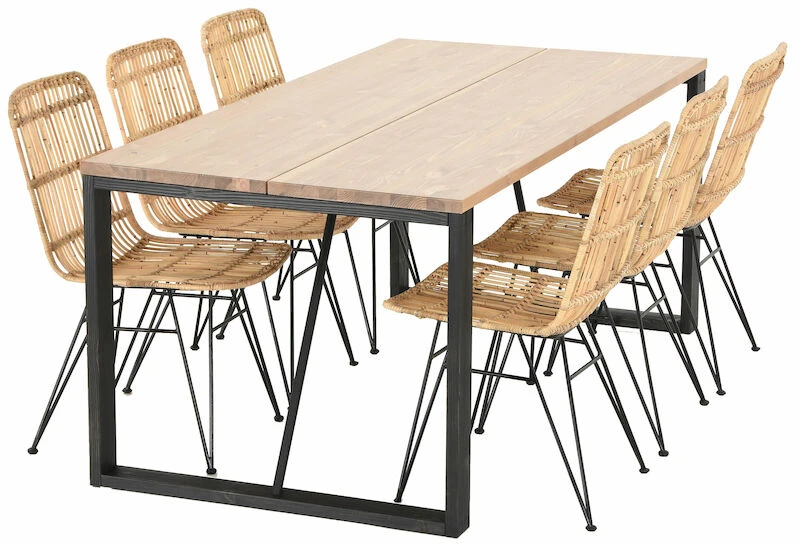 Honka-Pyry 6-hengen Ruokailuryhmä Metallijaloilla Antiikkipetsattu-luonnonväri 5 Honka-Pyry 6-hengen Ruokailuryhmä Metallijaloilla Antiikkipetsattu-luonnonväri - Image 5