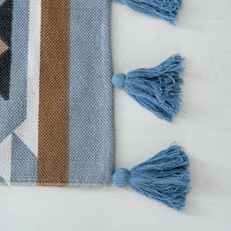 Lenni Puuvillamatto 200x290 Cm Sini/valkoinen 4 Lenni Puuvillamatto 200x290 Cm Sini/valkoinen - Image 4