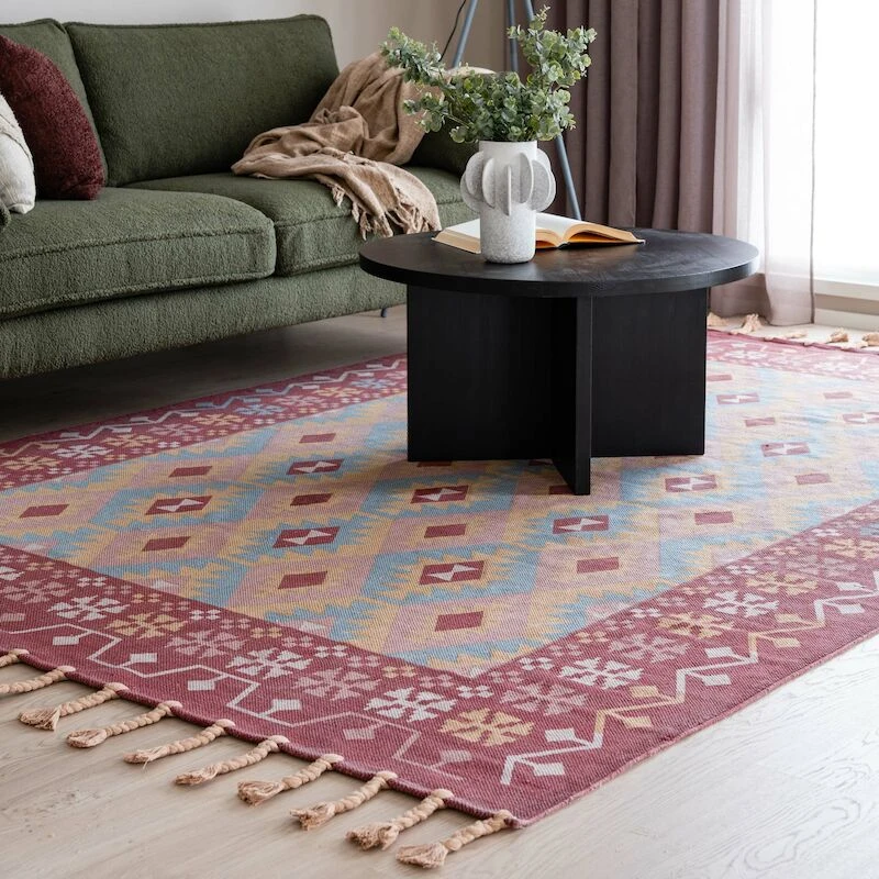 Milja Puuvillamatto 140x200 Cm Puna/turkoosi 2 Milja Puuvillamatto 140x200 Cm Puna/turkoosi - Image 2