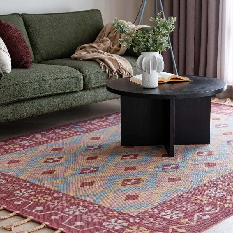 Milja Puuvillamatto 140x200 Cm Puna/turkoosi 1 Milja Puuvillamatto 140x200 Cm Puna/turkoosi