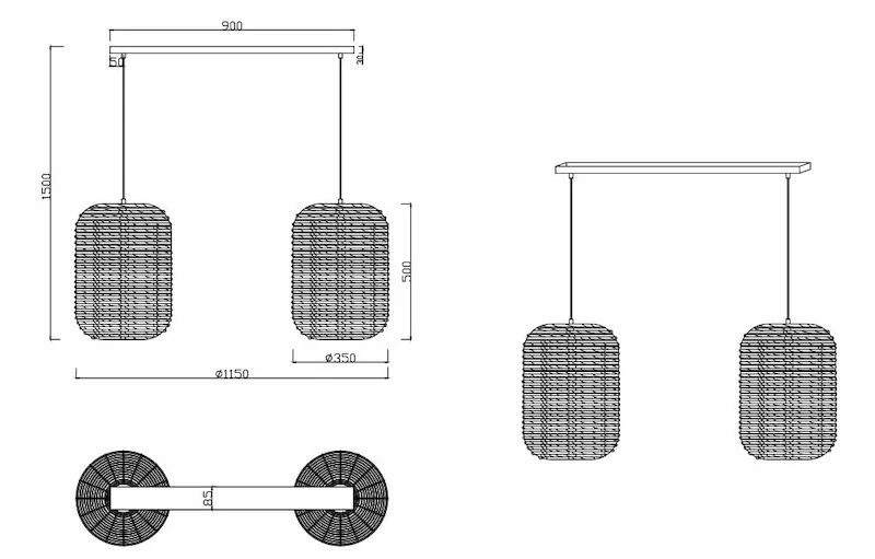Trio Runa Riippuvalaisin 2x35 Cm Mattamusta/ruskea 1 Trio Runa Riippuvalaisin 2x35 Cm Mattamusta/ruskea