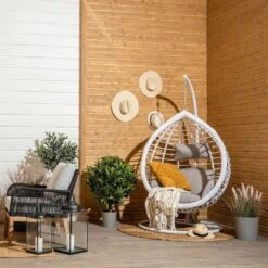 String Riippukeinu Ja Teline Valkoinen/ Harmaat Pehmusteet