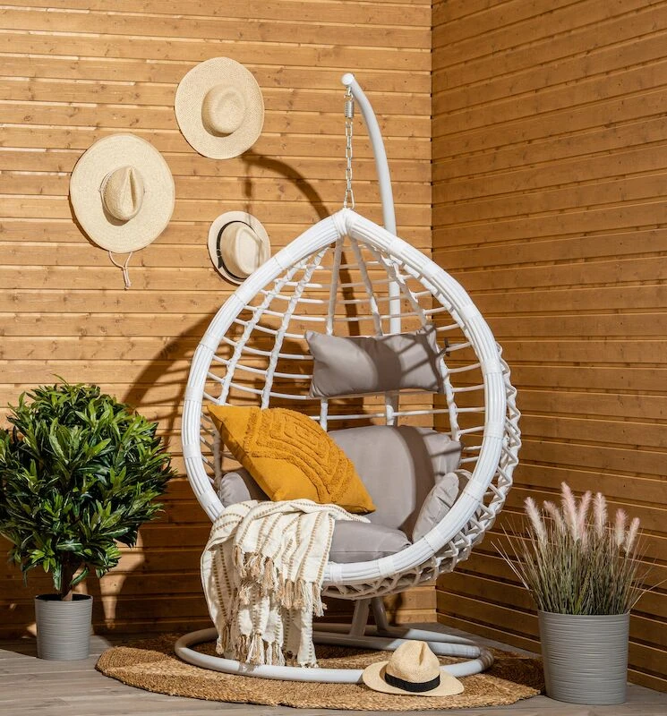 String Riippukeinu Ja Teline Valkoinen/ Harmaat Pehmusteet 4 String Riippukeinu Ja Teline Valkoinen/ Harmaat Pehmusteet - Image 4