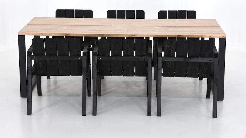 Honka-Kalho 6-hengen Ruokailuryhmä Antiikkipetsattu-musta/musta 4 Honka-Kalho 6-hengen Ruokailuryhmä Antiikkipetsattu-musta/musta - Image 4