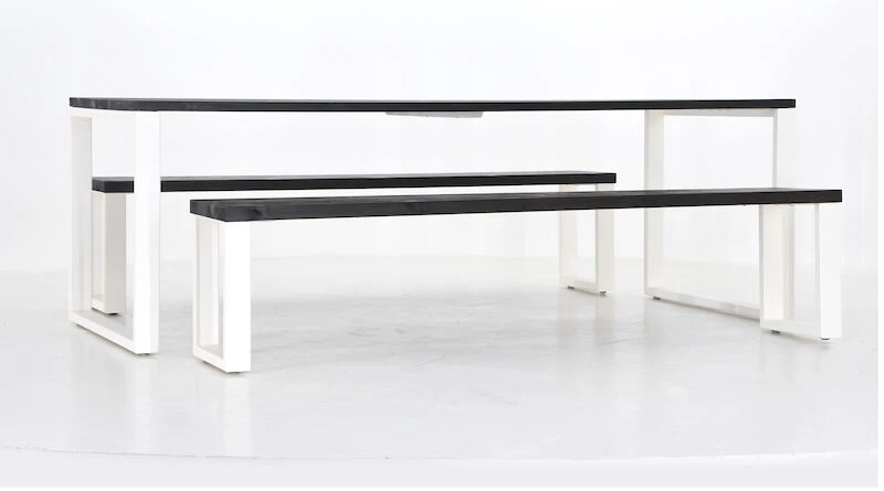 Honka 8-hengen Ruokailuryhmä Penkeillä Musta/valkoinen Metallijaloilla 3 Honka 8-hengen Ruokailuryhmä Penkeillä Musta/valkoinen Metallijaloilla - Image 3