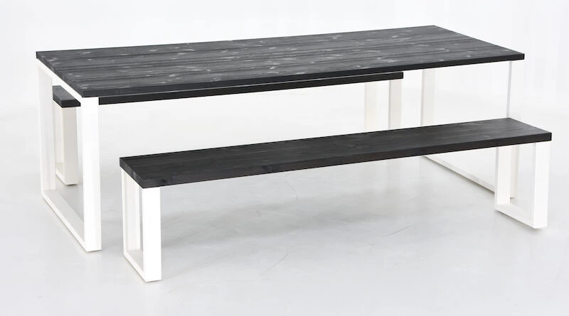 Honka 8-hengen Ruokailuryhmä Penkeillä Musta/valkoinen Metallijaloilla 2 Honka 8-hengen Ruokailuryhmä Penkeillä Musta/valkoinen Metallijaloilla - Image 2