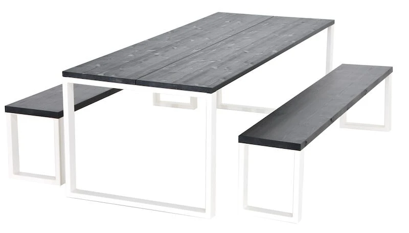 Honka 8-hengen Ruokailuryhmä Penkeillä Musta/valkoinen Metallijaloilla 4 Honka 8-hengen Ruokailuryhmä Penkeillä Musta/valkoinen Metallijaloilla - Image 4