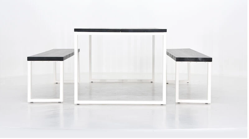 Honka 8-hengen Ruokailuryhmä Penkeillä Musta/valkoinen Metallijaloilla 5 Honka 8-hengen Ruokailuryhmä Penkeillä Musta/valkoinen Metallijaloilla - Image 5