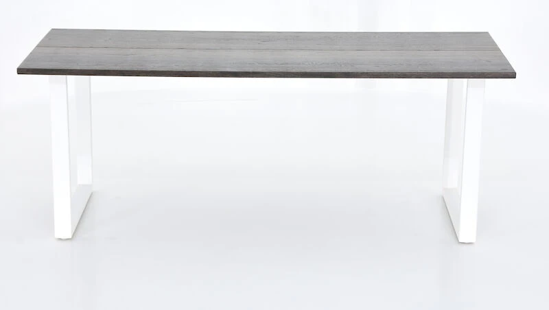 Rustiikki Lankkupöytä 200x90 Cm Savunharmaa Lakattu Tammi/valkoinen Metallijalka 2 Rustiikki Lankkupöytä 200x90 Cm Savunharmaa Lakattu Tammi/valkoinen Metallijalka - Image 2