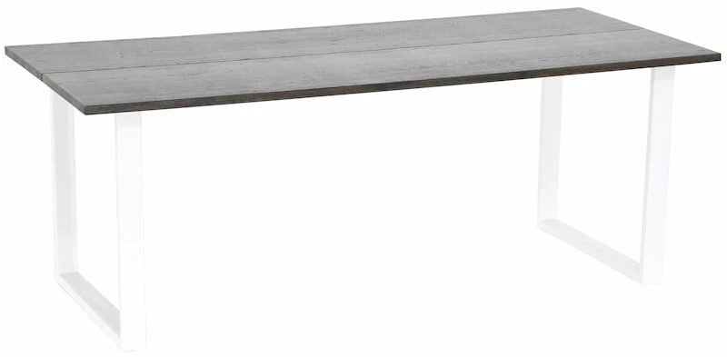 Rustiikki Lankkupöytä 200x90 Cm Savunharmaa Lakattu Tammi/valkoinen Metallijalka 6 Rustiikki Lankkupöytä 200x90 Cm Savunharmaa Lakattu Tammi/valkoinen Metallijalka - Image 6