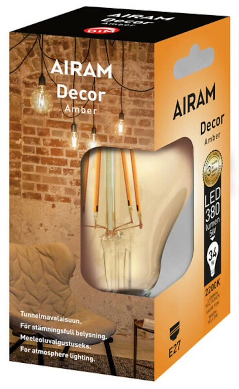 Airam Led-lamppu DECFG A60 822 360lm E27 AM 1 Airam Led-lamppu DECFG A60 822 360lm E27 AM