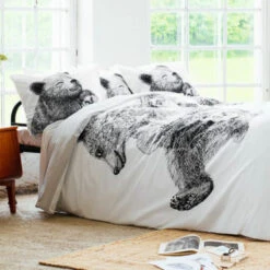 Finlayson Karhu Ja Siili Pussilakanasetti 150x210+50x60 Cm Mustavalkoinen