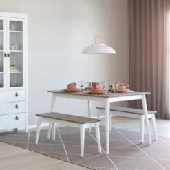 Sessak Leone 50 Riippuvalaisin Valkoinen -Yleinen Kotikauppa kaarna 4 hengen ruokailuryhma penkeilla harmaa valkoinen web 13