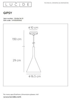Lucide Gipsy Riippuvalaisin Ø16,5 Cm Valkoinen 9 Lucide Gipsy Riippuvalaisin Ø16,5 Cm Valkoinen -Yleinen Kotikauppa lucide gipsy riippuvalaisin 165cm mittakuva