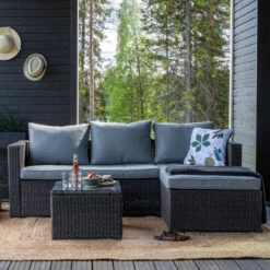 Oakland Divaanisohva Ja Sohvapöytä Tummanharmaa