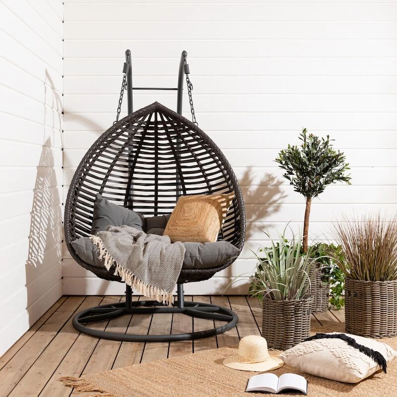 Pisara Kahden Istuttava Riippukeinu Jalustalla Harmaa Polyrottinki/teräs 3 Pisara Kahden Istuttava Riippukeinu Jalustalla Harmaa Polyrottinki/teräs - Image 3