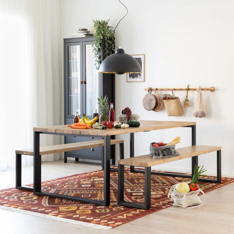 Ruska Ruokailuryhmä Penkeillä 200x100 Cm Savunharmaa/musta 5 Ruska Ruokailuryhmä Penkeillä 200x100 Cm Savunharmaa/musta - Image 5