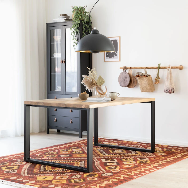 Ruska Ruokapöytä 150x100 Cm Antiikkipetsattu Harjattu Ja Lakattu Mänty/musta Met 4 Ruska Ruokapöytä 150x100 Cm Antiikkipetsattu Harjattu Ja Lakattu Mänty/musta Met - Image 4