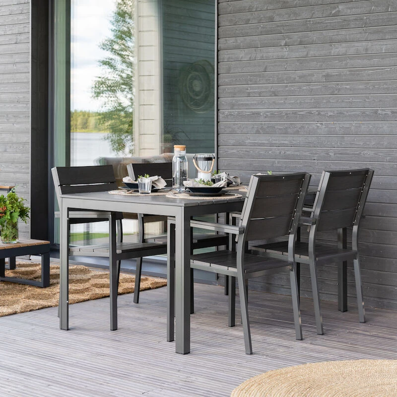 Saari Aintwood 4-hengen Ruokailuryhmä Tummanharmaa 2 Saari Aintwood 4-hengen Ruokailuryhmä Tummanharmaa - Image 2