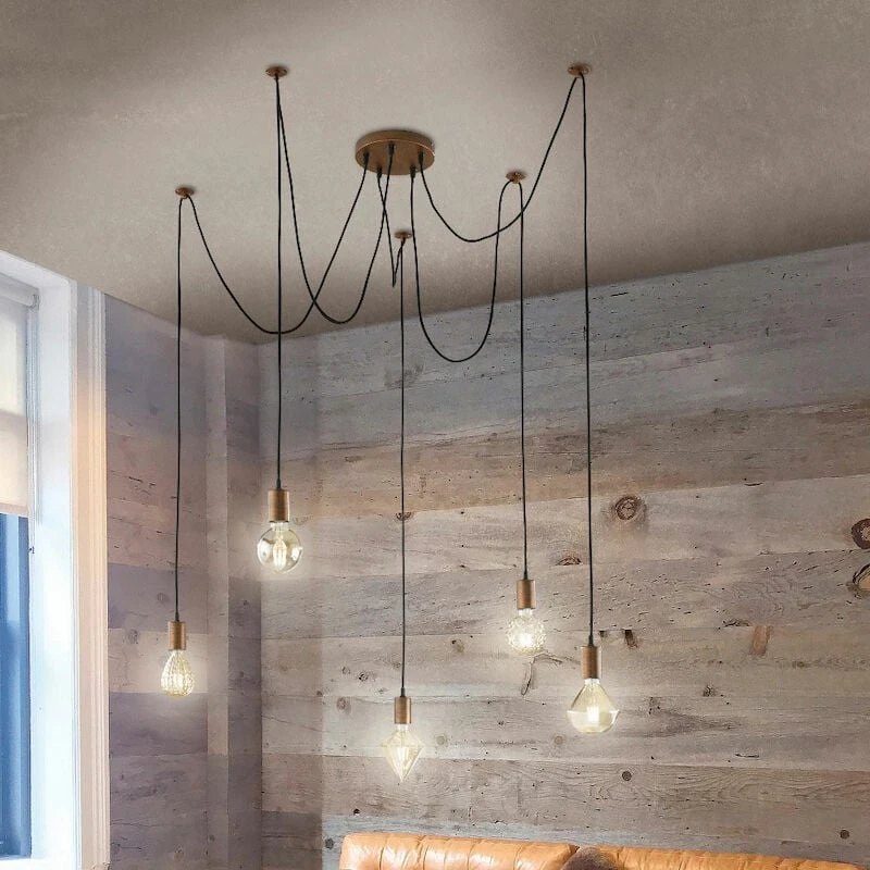 Trio Cord Riippuvalaisin 5-osainen Antiikkikupari 1 Trio Cord Riippuvalaisin 5-osainen Antiikkikupari